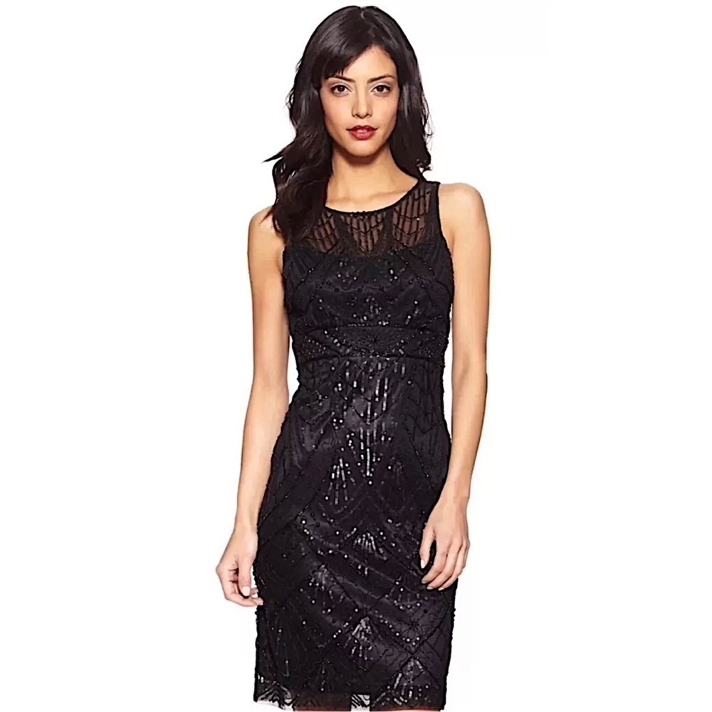 SUE WONG 6 Black Sequin embellished beaded formal cocktail evening dress